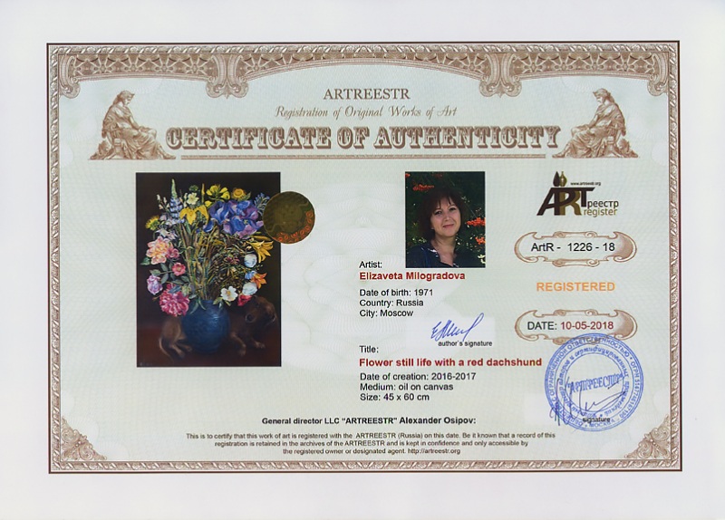 Flower still life a red dachshund